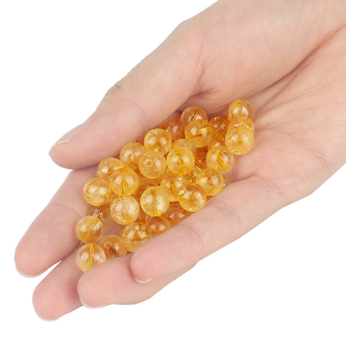 70PCS Natural 8MM Healing Gemstone, Citrine Energy Stone Round Loose Beads, Semi-Precious Crystal Beads with Free Elastic String for Jewelry Making DIY