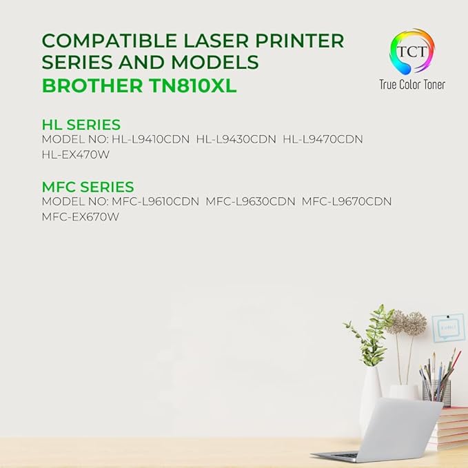 TCT TN810XL Compatible Toner Cartridge 4 Pack - TN810XL High Yield for Brother Printers HL-L9410CDN, L9430CDN, MFC-L9610CDN (Black, Cyan, Magenta, Yellow)