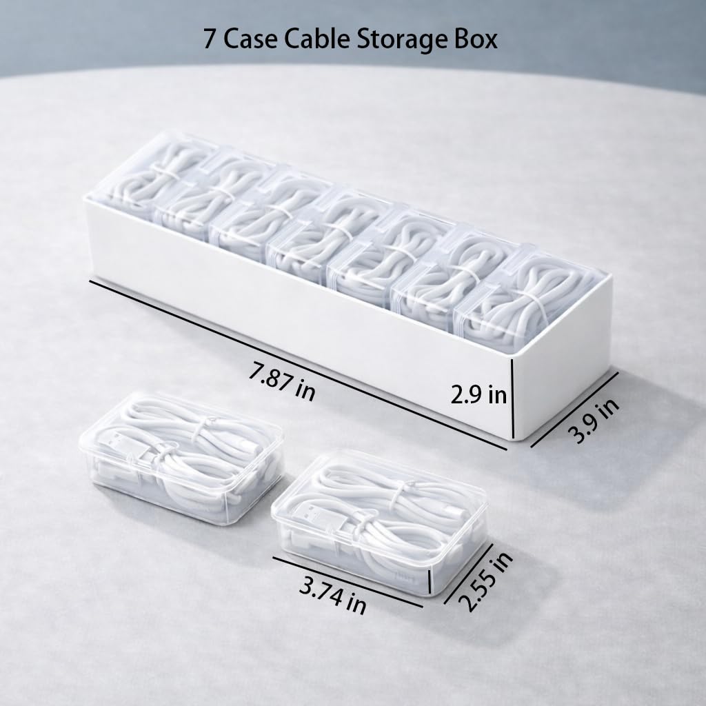 2 Pack Cable Organizer Box Set with 7 and 11 Clear Cases for Charging Cables, Chargers, Earphones and Small Accessories, Includes Cable Ties and Labels for Home, Desk and Drawer