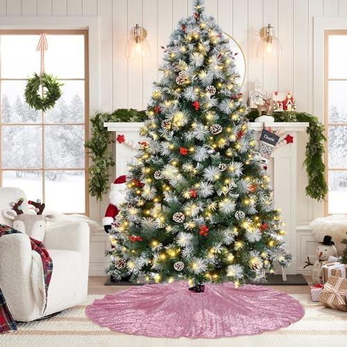 Poise3EHome Fuchsia Pink Christmas Tree Skirt, 36 Inch Sequin Tree Skirt