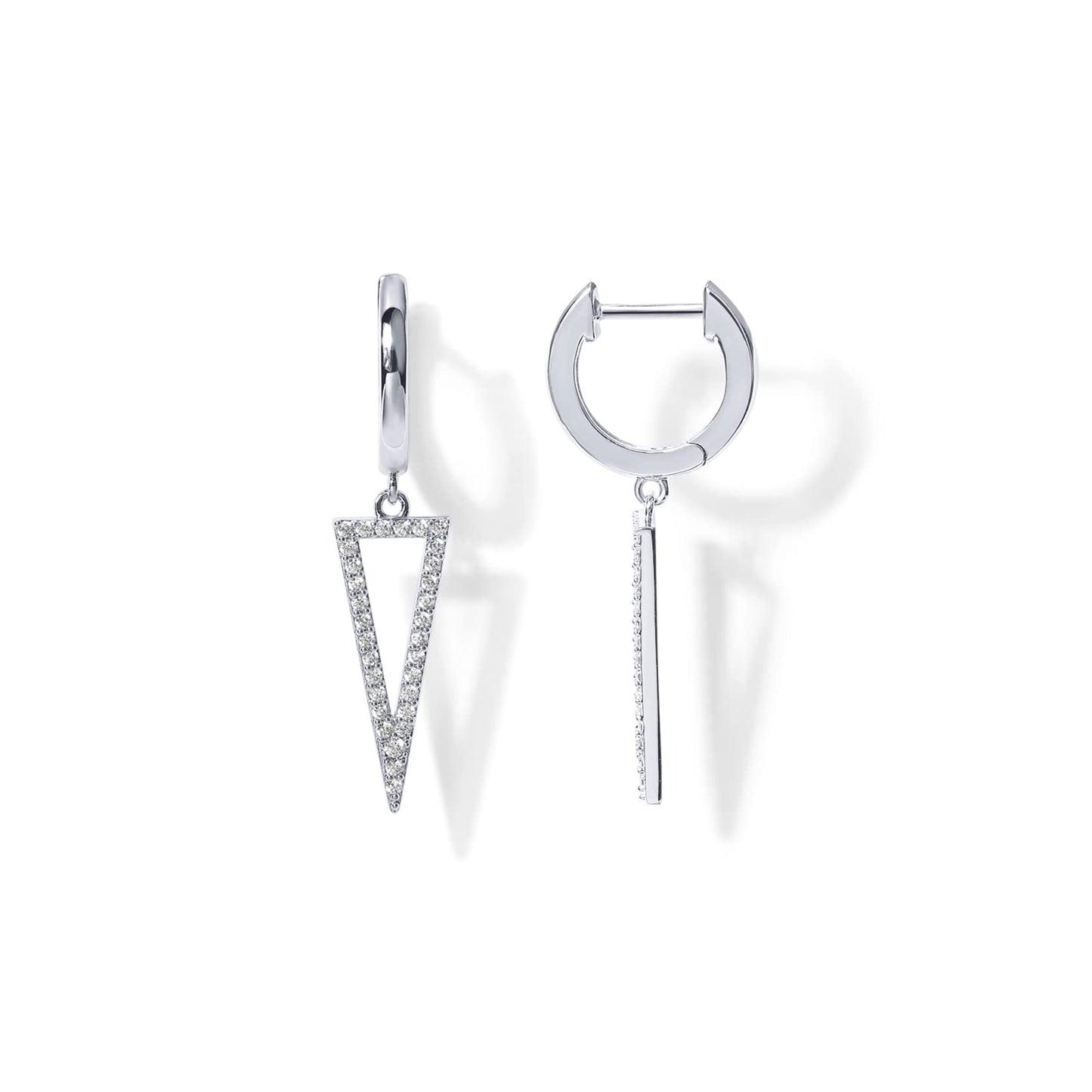 PAVOI 14K Gold Plated S925 Sterling Silver Post Drop/Dangle Huggie Earrings for Women | Dainty Earrings (Triangle, White Plated)