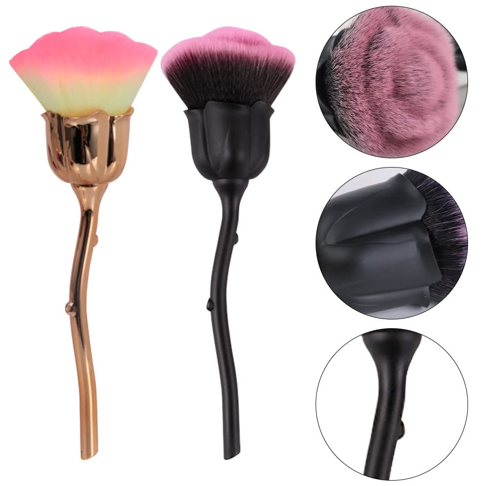 2pcs Nail Dust Brushes, Nail Art Dust Powder Remover, Large Rose Soft Nail Clean Up Art Brushes Makeup Blush Brushes for Powder Cosmetic Manicure Brush Nail Art Tools