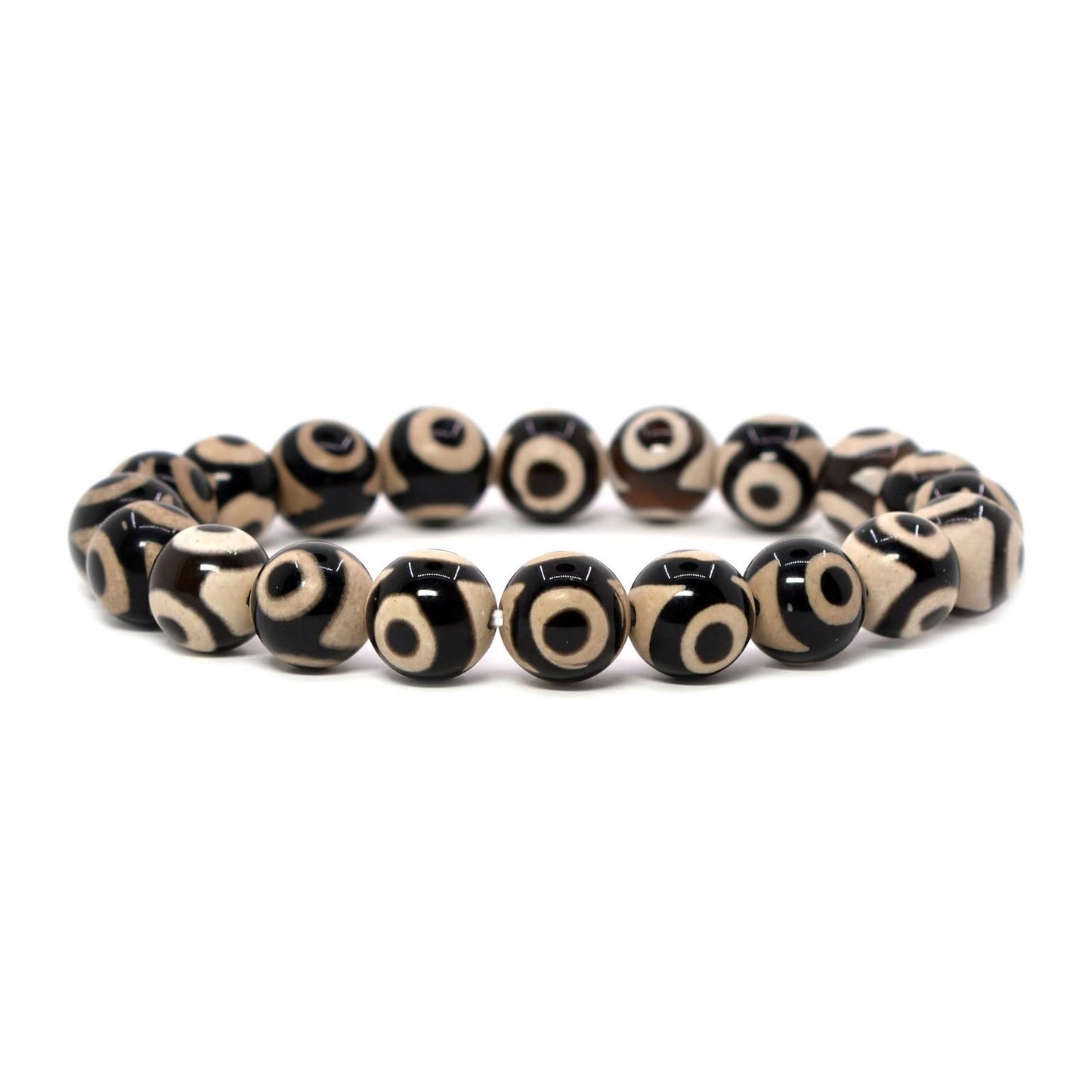Justinstones Tibetan Agate Evil Eye Natural Gemstone Crystals Chakra Beads Bracelet Crystal Healing 10mm Round Stretchable Bracelet for Her Gift