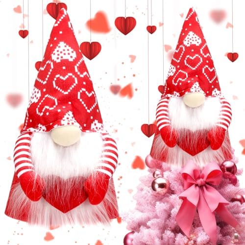 MiniInflat Valentine's Day Gnome Tree Topper with Top Hat Tree Topper Gnome Tomte Ornament Treetop for Valentine's Day Wedding Holiday Party Supplies Home Decorative Party Gift