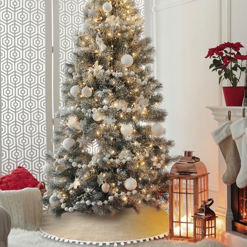Syhood 30 Inch Christmas Tree Skirt Fall Linen Burlap Tree Skirt, Khaki