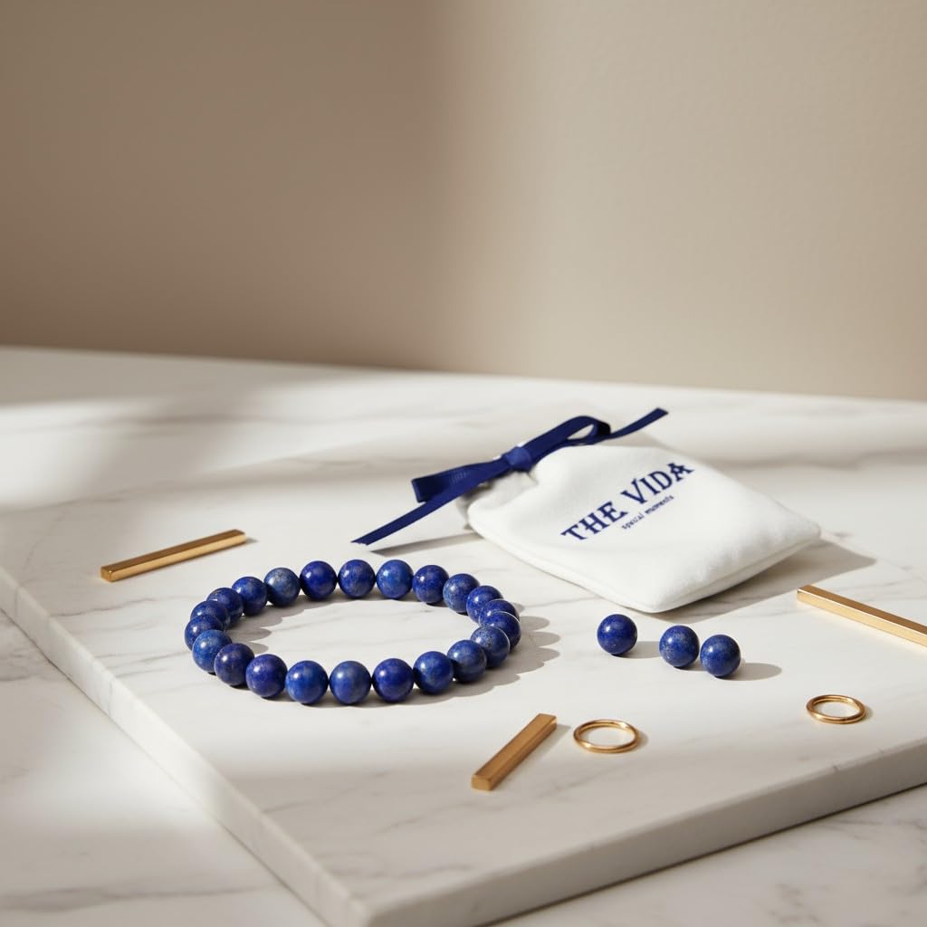 The Vida Handmade AAA+ Quality Crystal Stretch Elastic Bracelet - Nature Gemstone - Jewelry Gift - Holiday Gift - For Women & Men (Lapis Lazuli)