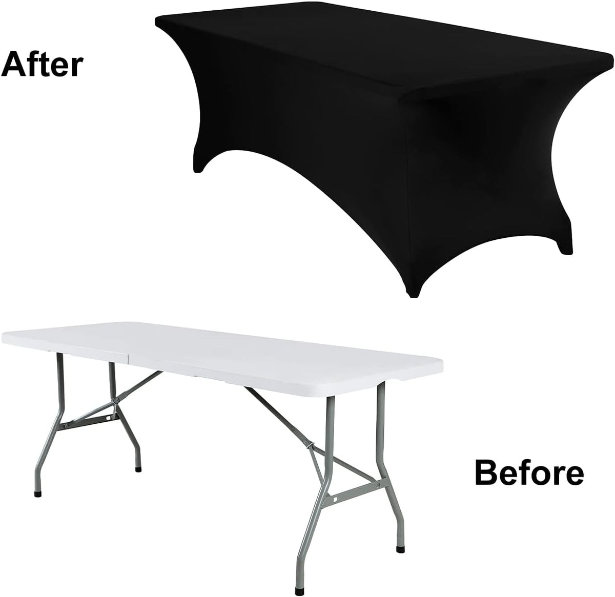 2Pack Spandex Waterproof Table Covers 8ft，Spandex 8ft Waterproof Table Cover for Party,Wedding, Banquet, and Events(Black)