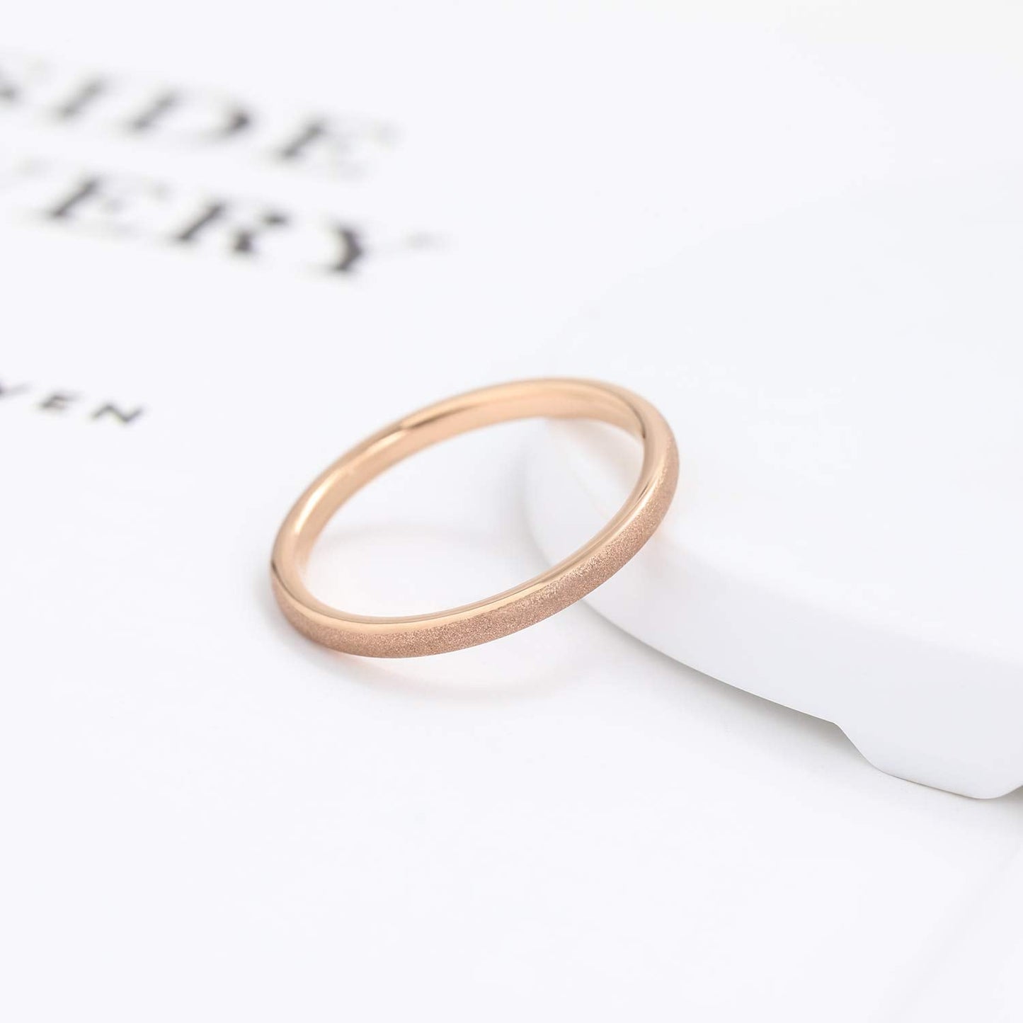 Greenpod 2mm Thin Rose Gold Plated Tungsten Ring for Women Dome Sandblasted Stackable Wedding Bands Comfort Fit Size 4