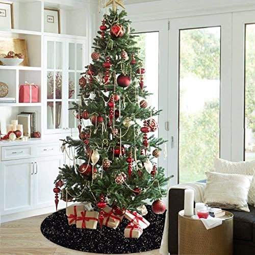 FUHSY 36 Inches Sequin Velvet Christmas Tree Mat Black Glitter Embroidered and Sequined Tree Decorative Skirts Sparkly Personalized Tree Skirts for Christmas Halloween Tree Skirt for Holiday Party