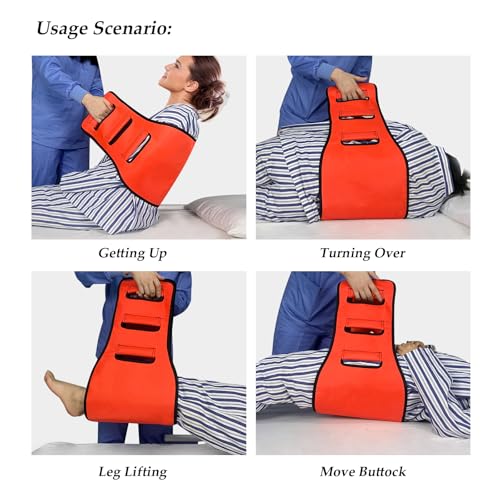 Transfer Belt Transfer Sling - Padded Gait Belt - Heavy Duty Patient Lift, Mobility Standing and Lifting Aid for Disabled, Elderly, Injured - Safely Move from Bed and Wheelchair (Orange) - color: Orange 2