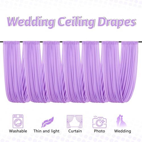 DUOBAO Lavender 5x20ft Chiffon Drapes | Elegant Sheer Wedding Backdrop Curtains | Perfect for Tent, Banquet Hall, and Photography - color: Lavender, size: 60"W x 240"L (Pack of 6)