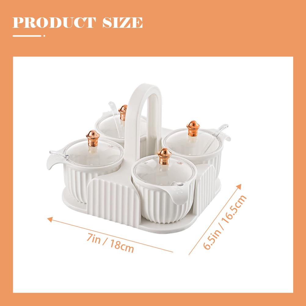 PRETYZOOM Seasoning Box Set 4-Piece Spice Containers with Lids and Spoons 7.1X6.5X5.7 Inch Kitchen Condiment Organizer for Home Cooking and Dining