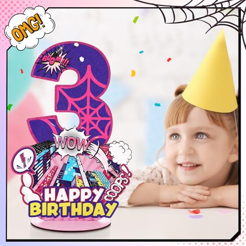 Baderke Pink Spider Theme Birthday Number Sign 16.7'' Purple Spider Birthday Centerpiece for Party Decor Wooden Table Photo Prop(3rd) - style: 3rd