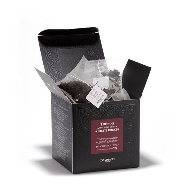 Dammann Freres Sachets, Quatre Fruits Rouges Tea Bags, Premium Gourmet French Black Tea, Blend Strawberry, Cherry, Raspberry, Red Currant Flavors, 25 Count (Single Pack)