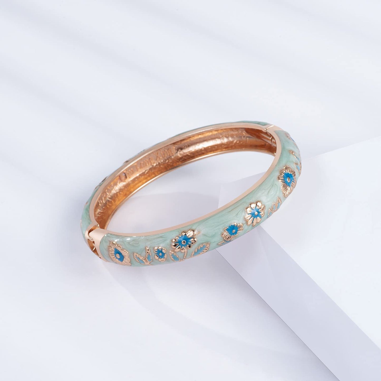 UJOY Cloisonne Bangles Gorgeous National Floral Panda Set Enameled Gold Plated Handcrafted Bracelets Jewelry Gifts 55C36 light blue