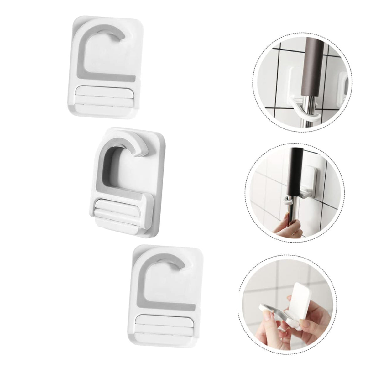 3pcs Punch Mop Holder Wall Mounted Broom Clips Multifunctional Mop Clip Organizer for Kitchen Bathroom Cleaning Supplies