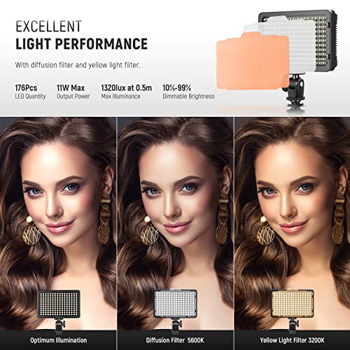 NEEWER Dimmable 176 LED Video Light Lighting Kit: 176 LED Panel 3200-5600K, 2 Pieces Rechargeable Li-ion Battery, USB Charger and Portable Durable Case for Canon, Nikon, Pentax, Sony DSLR Cameras