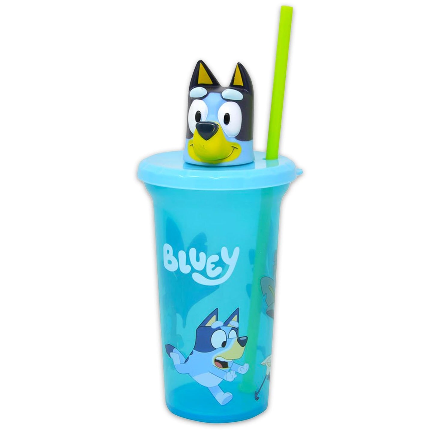 Bluey Cup with Lid 15oz for Kids, Girls, Boys - 4-Piece School Supplies Bundle with Drinking Straw Bottle, Stickers, Plus More | Bluey Drinking Water Bottle for Kids