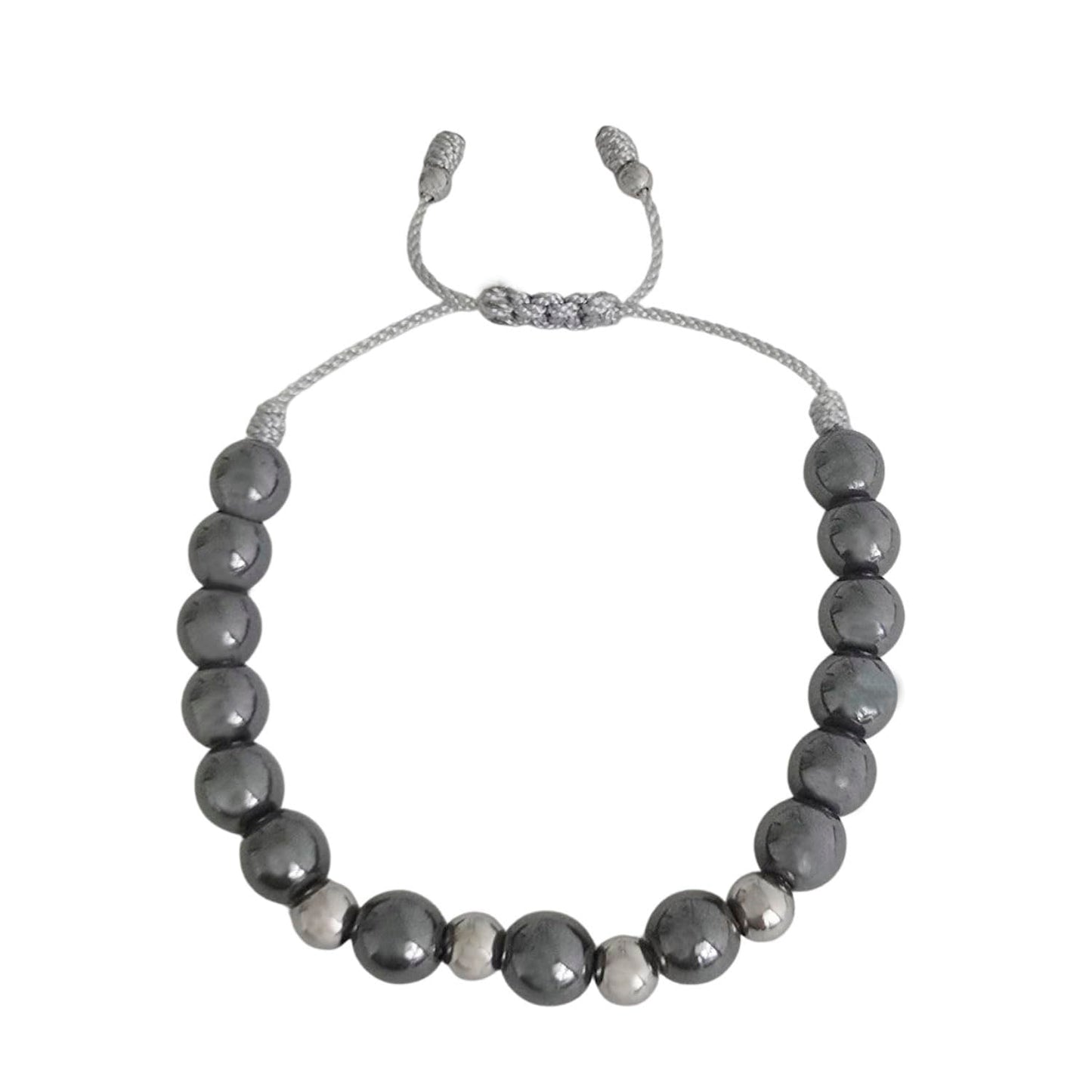 Sabeli Handmade Bracelets Real Natural Stones Healing Protection Focus 8mm Bead Adjustable Macrame Women Men Gemstone Gift (Hematite)