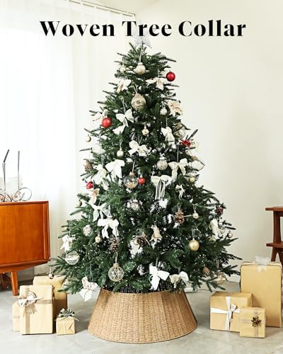 Rustic Farmhouse Christmas Tree Collar - Holiday Decorations - Natural Woven Wicker Tree Base Cover, Basket Ring for Artificial Trees, Stable & Odorless