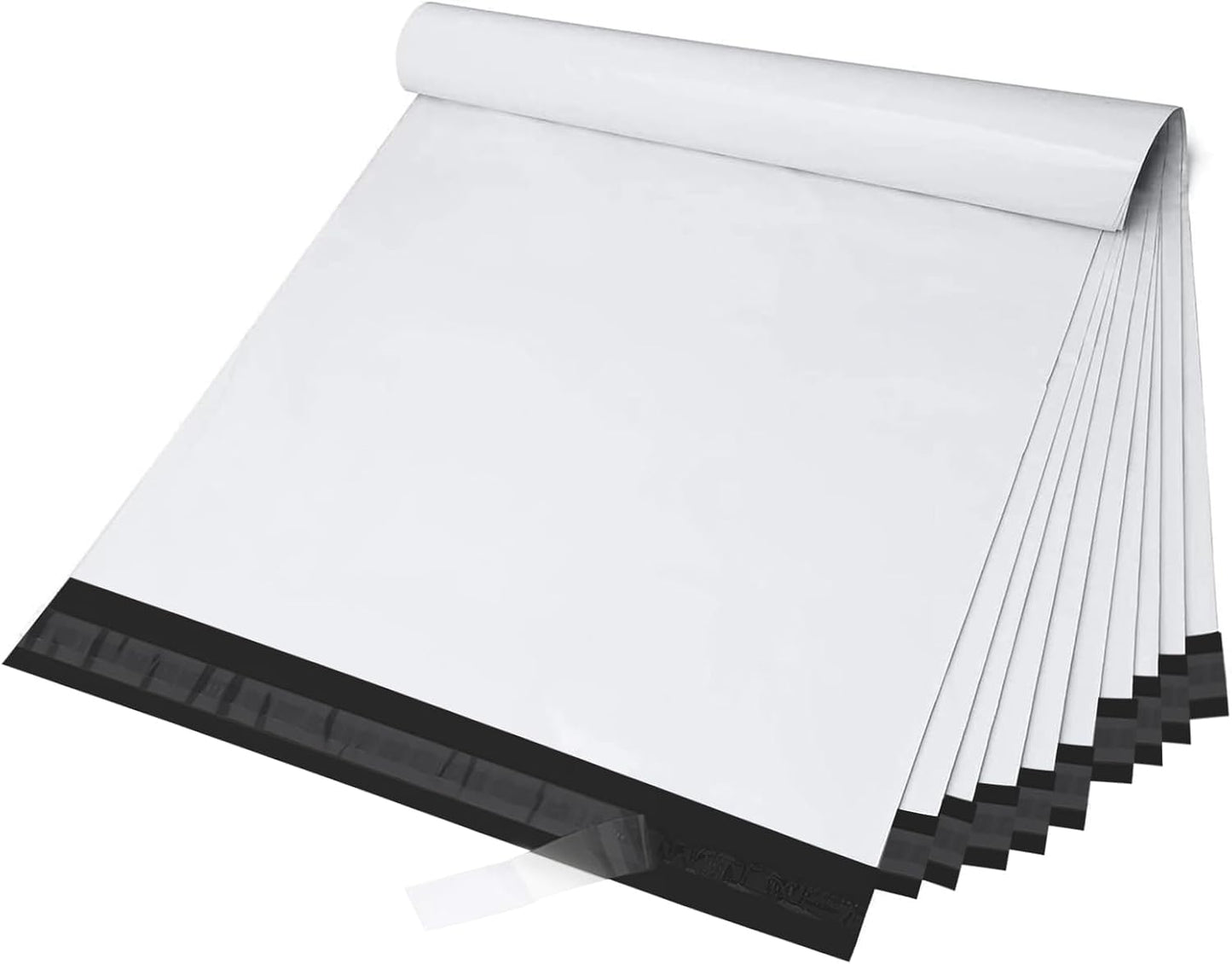 Fuxury 100 Pcs 12x15.5" Poly Mailers with 4x6" Thermal Labels, Waterproof Mailing Envelopes & Stickers for Clothing, Strong Adhesive Poly Shipping Postage Bags for Business (White)