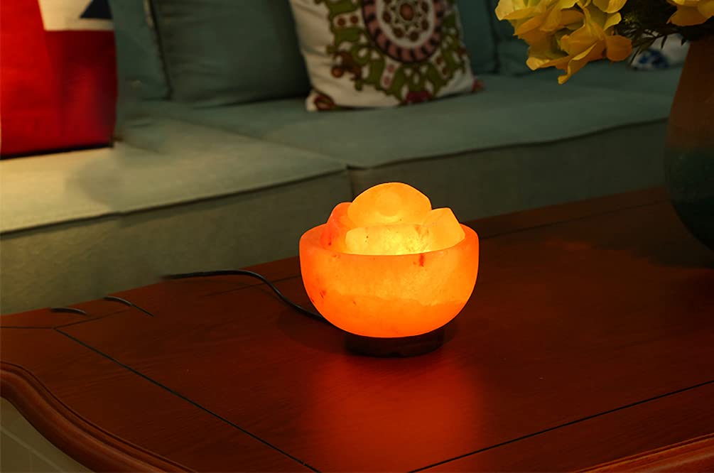 RUITASA Pink Himalayan Crystal Salt with Natural Crystal lamp Bowl, dimmers Lines and Classic Wood Base