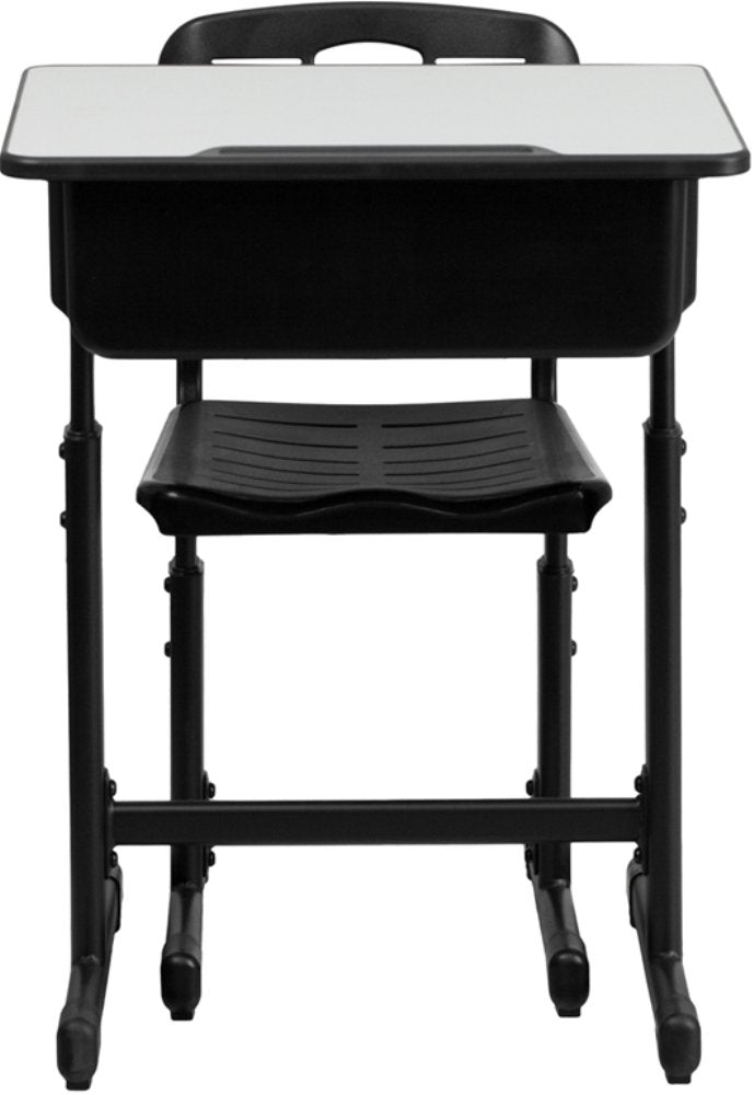 Flash Furniture Adjustable Student Desk and Chair Set for Classrooms or Remote Learning, Adjustable School Desk with Chair and Book Box, Gray/Black