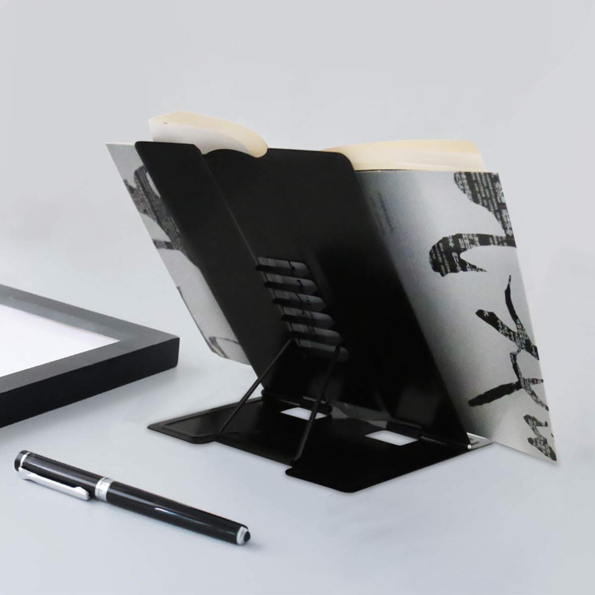 Citmage Desk Book Stand Document Holder Heavy Duty Metal Reading Stand with Book Magazine Menu iPad Music Score Speech Draft with 5 Adjustable Positions(Black)