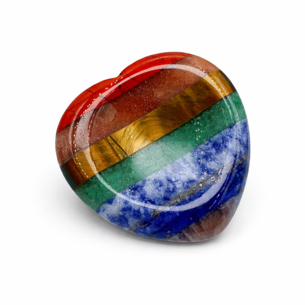 Healing Crystals Thumb Stone, 7 Chakra Heart Worry Stone for Anxiety Relief, Hand-Polished Meditation Stone, 1.57” Stress Relief & Mindfulness Gift