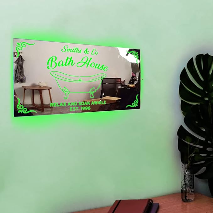 Custom LED Light Up Mirror with Multi Colour Lighting, Custom Name Neon Sign Light for Bathroom, Living Room, Bar, Barber Shop
