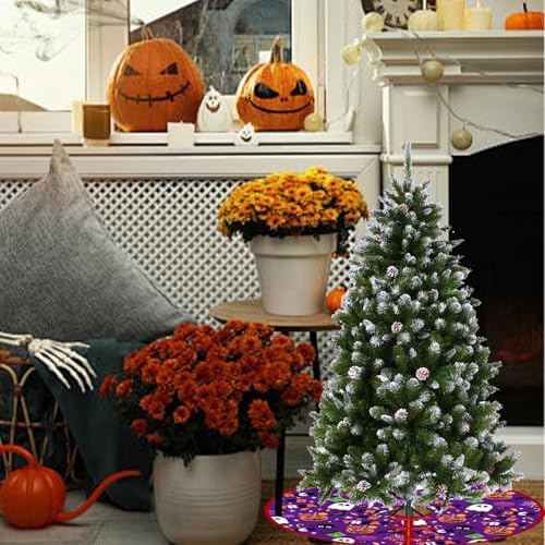Fall Tree Skirt Halloween 36 Inch Reversible Thanksgiving Day Double Sided Print Mat Christmas Party Supplies for Home Tabletop Trees Holiday Decoration (Fall/Halloween)