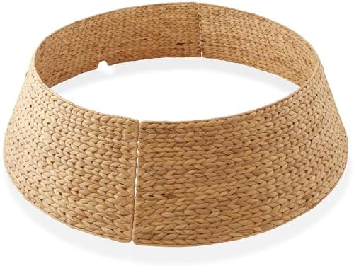 Casafield 42-Inch Christmas Tree Collar, Woven Water Hyacinth Tree Base Cover with Cord Cut Out, Natural