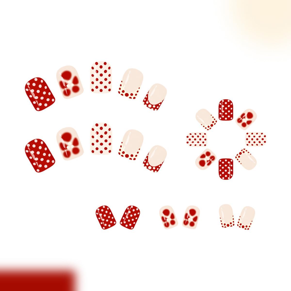 Winter Fall Press on Nails Short Square,Orange Brown Dots Fake Nails Press ons Polka Dot Glue on Nails Full Cover False Nails with Red Flower Design Stick on Nail for Women 24 Pcs