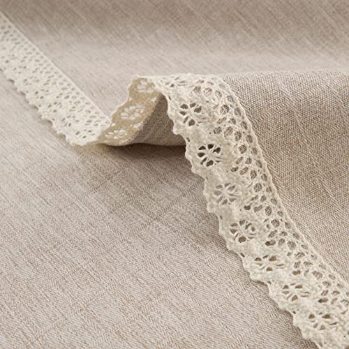 GLORY SEASON Lace Trim Tablecloth Linen-Look Textured Rustic Style Machine Washable Solid Heavy Weight Rectangle/Oblong Table Cloth Cover for Kitchen Dinning Tabletop Decoration 55x102 in Beige - size: 102" x 55" (Rectangular)
