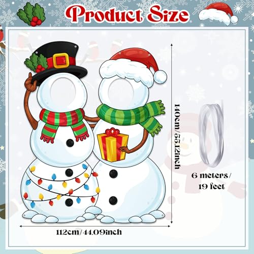 WovWeave Snowman Christmas Photo Booth Fabric Banner with Two Face Cutouts, 55" x 44" Holiday Party Decorations, Winter Backdrop, Festive Snowman Props for Christmas Party Supplies - style: Snowman