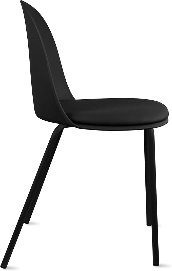 2xhome Modern Stackable Armless Dining Chair | Plastic Shell Seat with Metal Legs | Indoor or Outdoor Use | Home Kitchen Patio (1, Black, Padded Seat)