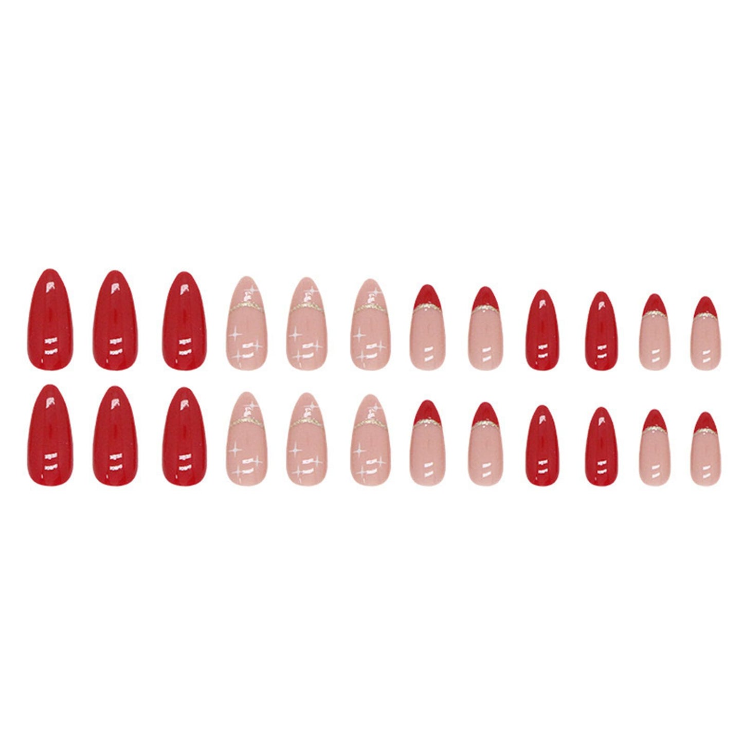 FJSMTOPl Red Press on Nails - Medium Almond Fake Nails - French Tip False Nails Press ons - Christmas Glossy Full Cover Glue on Nails - Acrylic Artificial Stick on Nail for Women Manicure 24Pcs