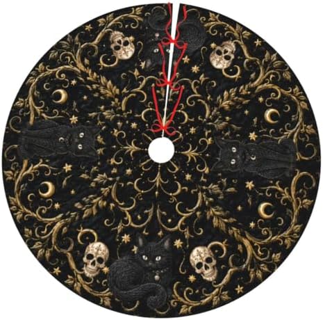 Halloween Cat Christmas Tree Skirt Xmas Tree Skirt, Winter Christmas Tree Mat for Home Party Holiday Indoor Outdoor Decorations