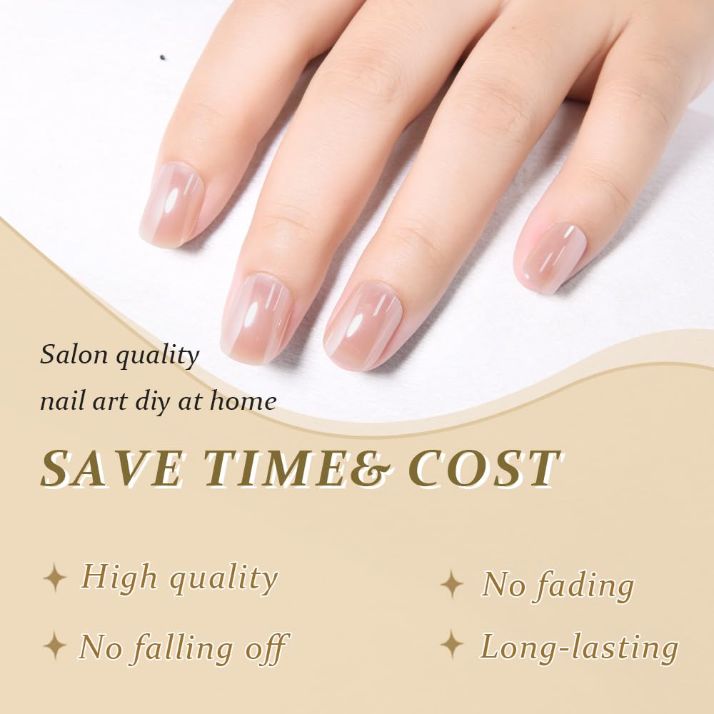 evpct Nude Glazed Press on Nails Short Square No Glue, Chrome Glazed Nude Fake Nails for Women Gift, Reusable Full Cover Soft Press on Fake Nail, Glossy Glitter Stick on False Nail Kit Salon Quality