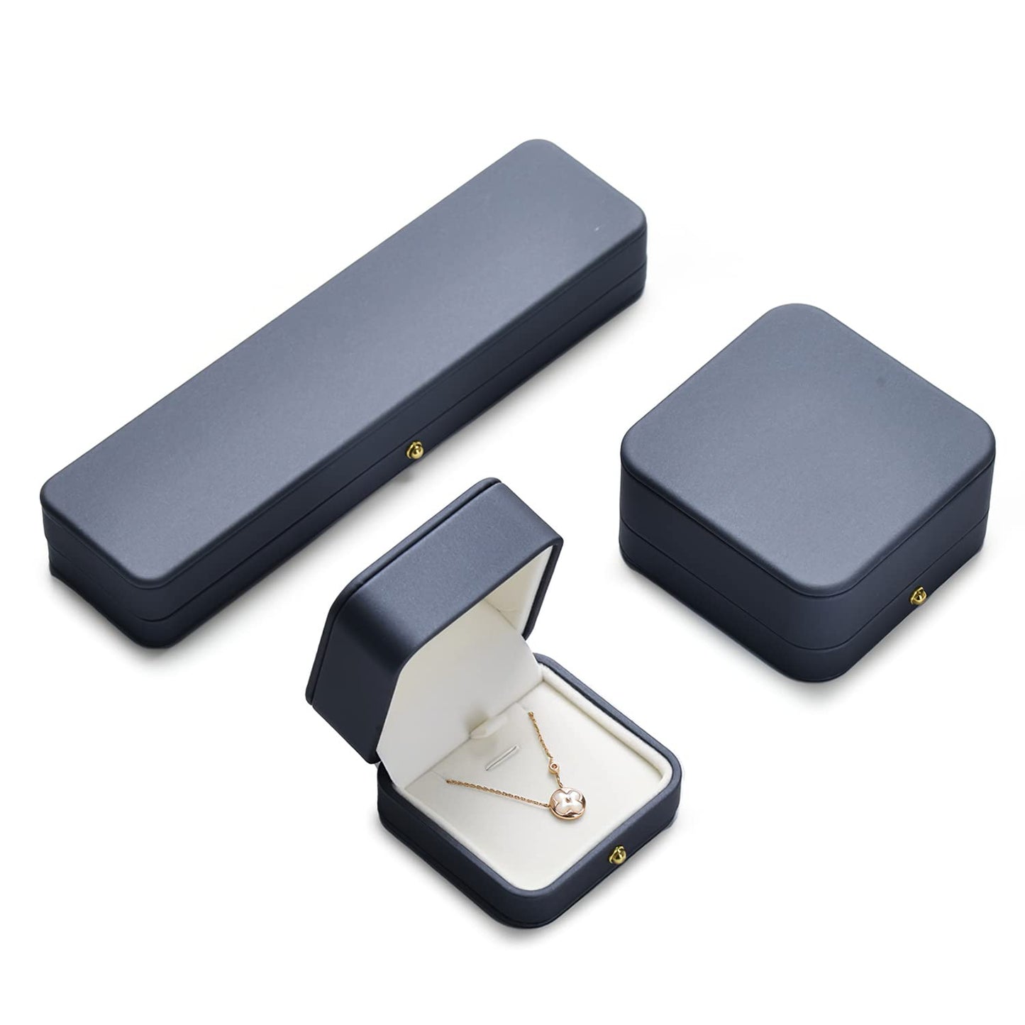 Papten PU Leather Necklace Box Velvet Interior Necklace Gift Box Pendant Case Display Storage Case for Anniversary Wedding Birthday Mother's Day (Steel-Blue)