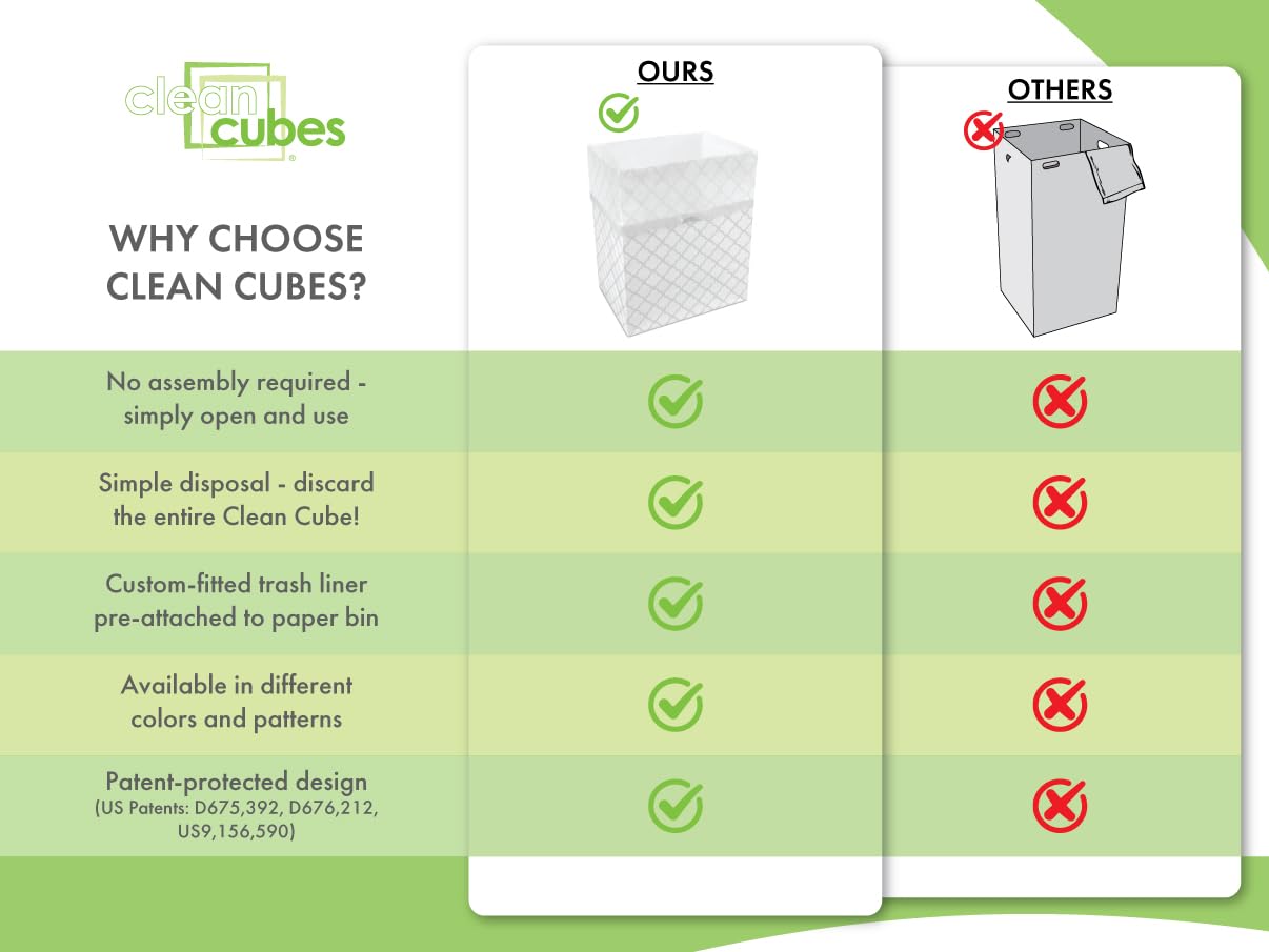Clean Cubes 13 Gallon Disposable Pop-Up Trash Cans (3-Pack) with Fitted Bags – Foldable Garbage & Recycling Bins for Parties, Events & Kitchen (Trellis, 17" H x 13.5" W x 10" D)