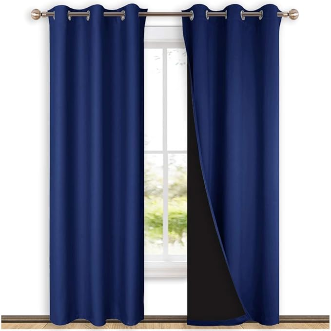 NICETOWN Complete 100% Blackout Curtains, Thermal Insulated & Energy Efficiency Window Draperies for Guest Room, Full Shading Panels for Shift Worker and Light Sleepers, Royal Blue, 42W x 84L, 2 Pcs