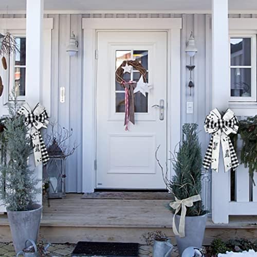 Hying Large Christmas Bow for Wreath, Christmas Wreath Bow Black and White Tree Topper Bows Buffalo Plaid Wreath Bow for Front Door Indoor Outdoor Wall Tree Topper Decoration Supplies Xmas Ornament