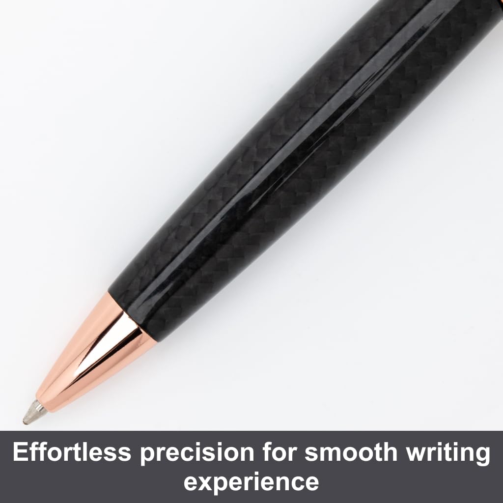 Monteverde USA Super Mega Carbon Fiber Ballpoint Pen - 18K Rose Gold Plated Trim - Luxurious Carbon Fiber Pen - Refillable Parker-Style - Durable and Elegant