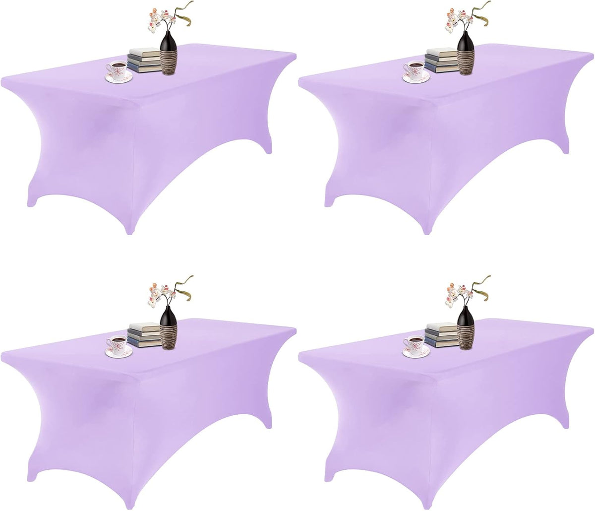 4Pack Spandex Waterproof Table Covers 8ft，Spandex 8ft Waterproof Table Cover for Party,Wedding, Banquet, and Events(Lavender)