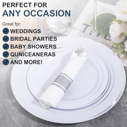 200Guests Pre Rolled Silver Plastic Silverware Sets - Heavy Duty Silver Cutlery - Include 200 Pack Wrapped Disposable Utensils with Napkins for Parties & Dinners & Weddings - color: 200Pack - Silver