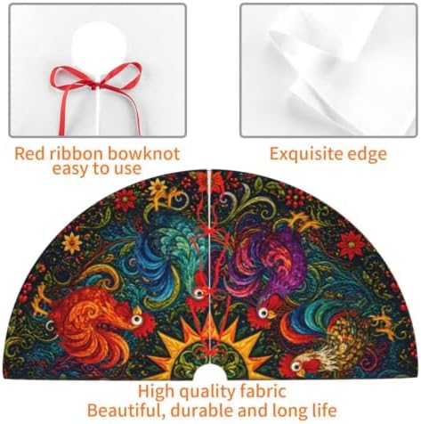 Christmas Rooster Christmas Tree Skirt Xmas Tree Skirt, Winter Christmas Tree Mat for Home Party Holiday Indoor Outdoor Decorations