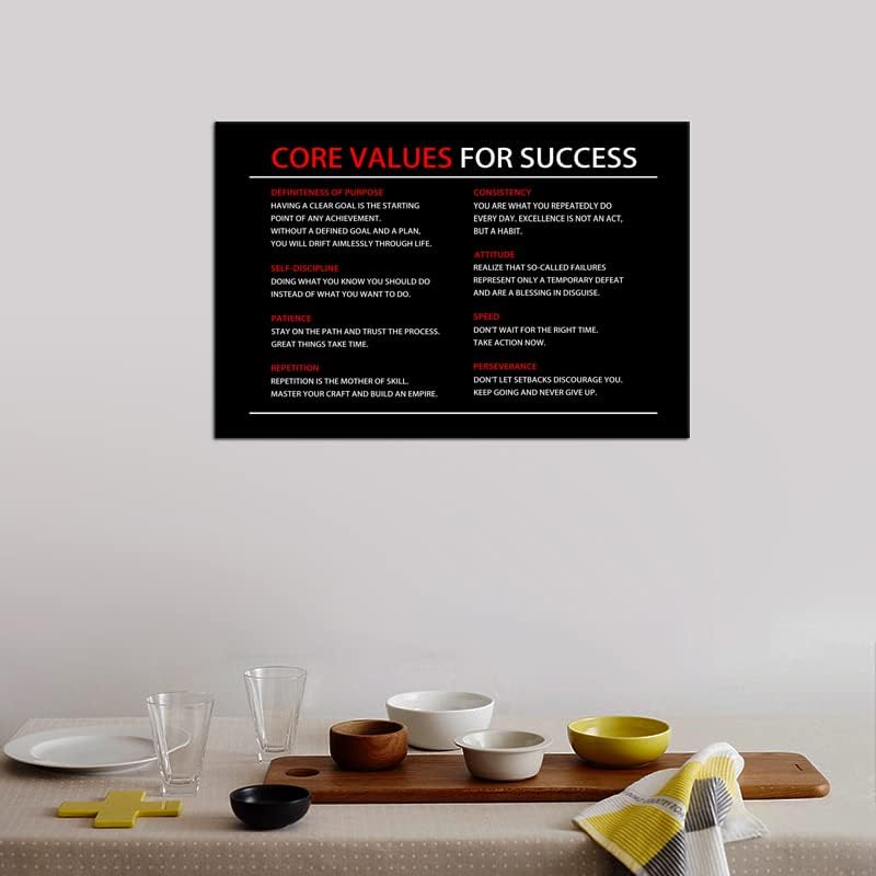 Inspirational Wall Art Core Values Quote Motivational Poster Inspiring Canvas Painting Prints Wall Pictures for Living Room Home Decor Framed Artwork [12''W x 18''H]