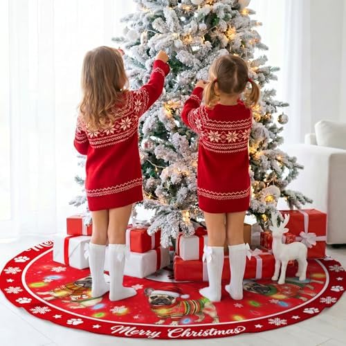 French Bulldog Christmas Tree Skirt 48 Inch for Indoor Outdoor Decorations