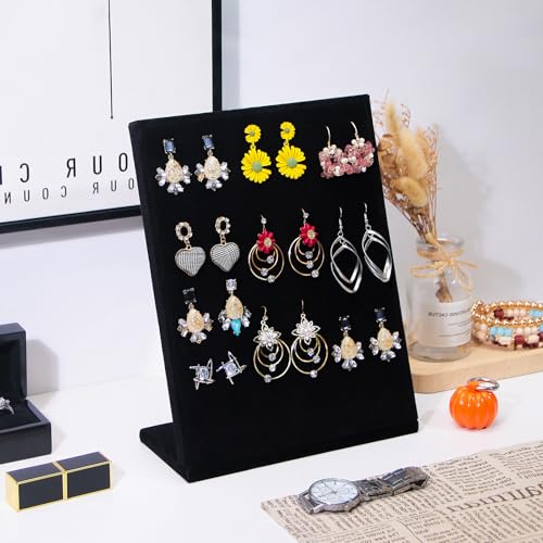 Ring Display Stand, Velvet Ring Holder, 50 Slots Rings Organizer Jewelry Display Tray, L-Shaped Jewelry Organizer Stand for Rings Earrings Selling (2, Black) - color: Black